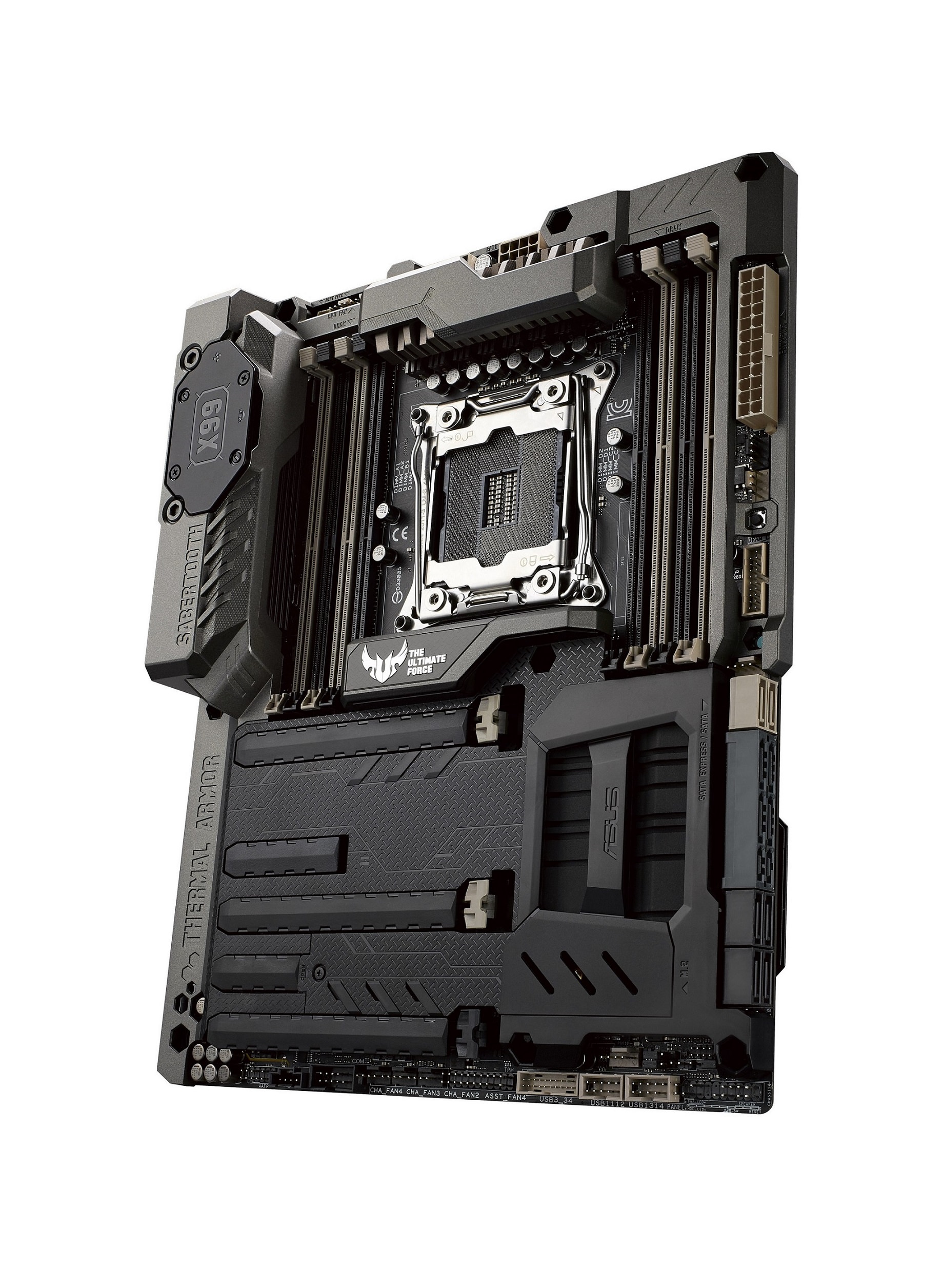 華碩X99指定型號主機板內建獨家USB BIOS Flashback功能，使用者可預先將最新的BIOS下載至USB隨身碟等儲存裝置輕鬆更新(圖為SABERTOOTH X99)