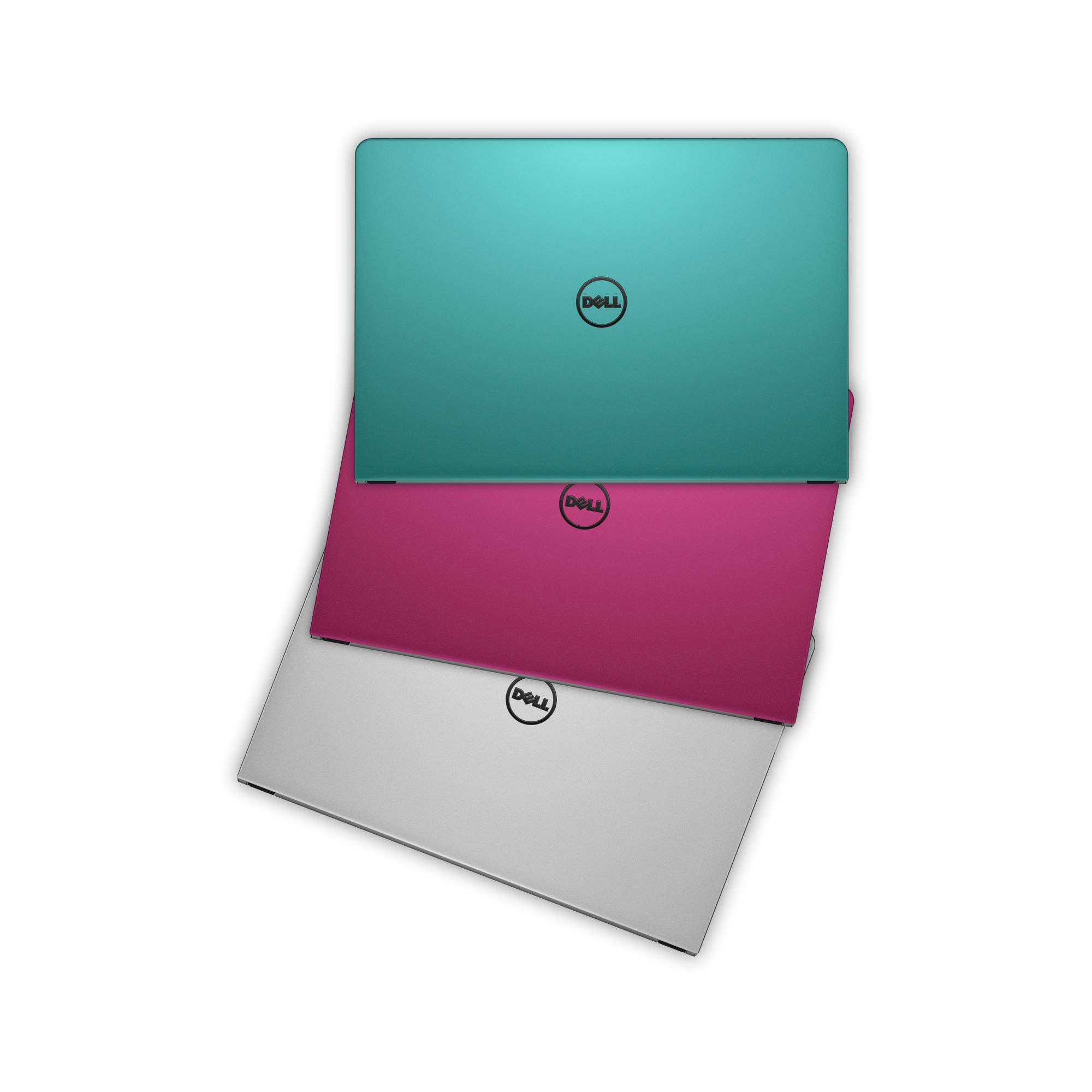 Dell Inspiron 14 5000 Series (Model 5455) Non-Touch 14-inch notebook computer, codename Tulip 14, with AMD processor available in three colors pinkberry, lagoon, and silver.